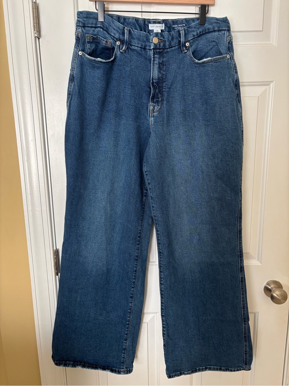 Good American High Rise Good Skate Dark Blue Wide Leg Jeans Size 15